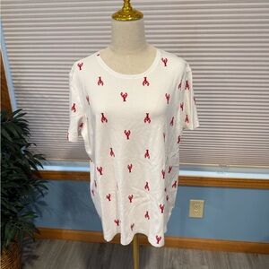 Kim Rogers White Tee with Red Pattern